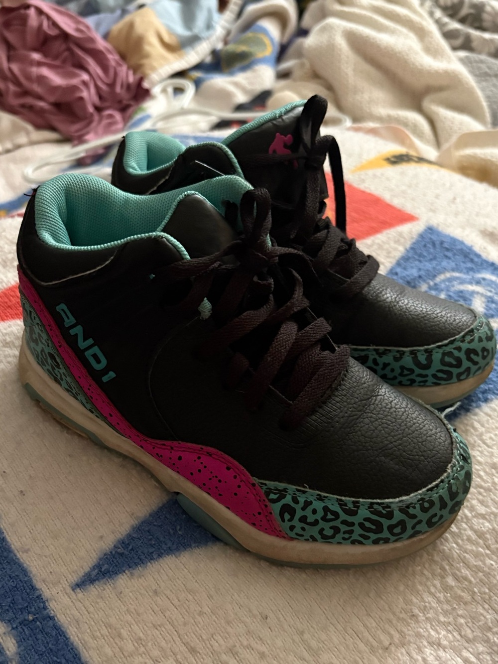And1 Kids Black Sneakers with Teal Liner and Pink Accents